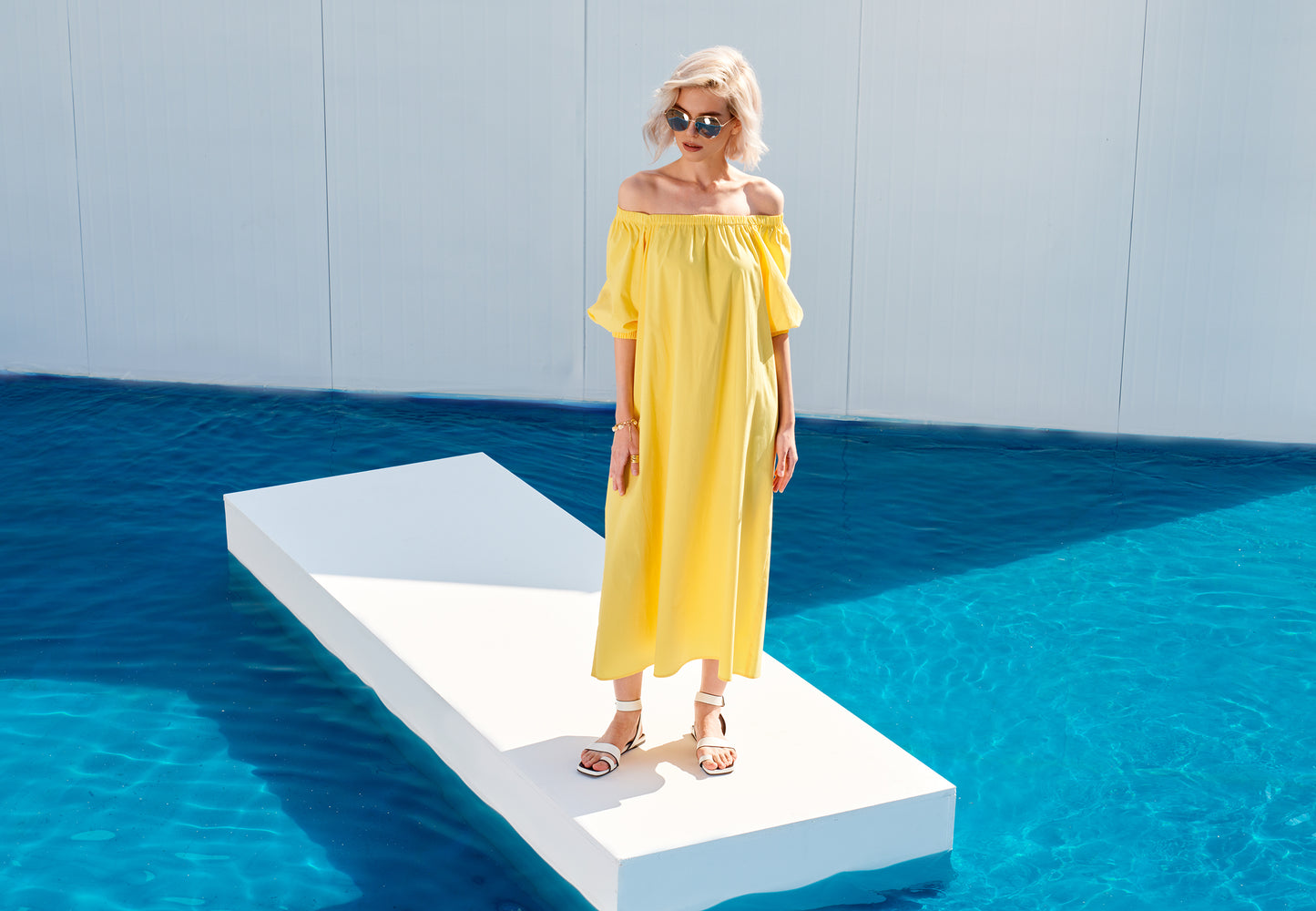 Long Puff Sleeve Dress with Waist Strap