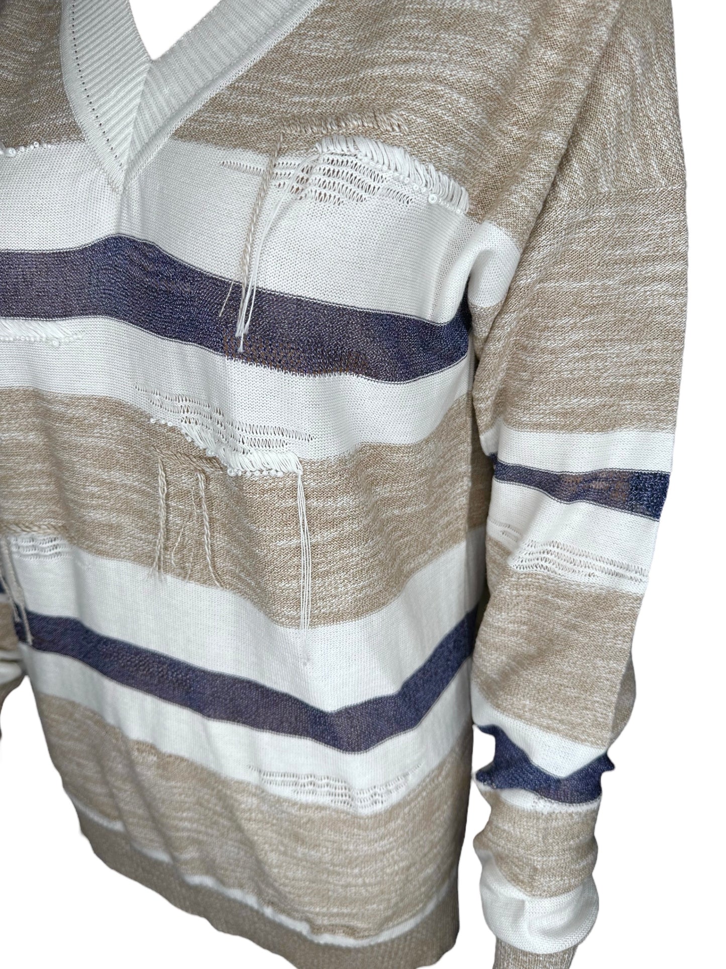 Striped Beaded Long Sleeve Sweater