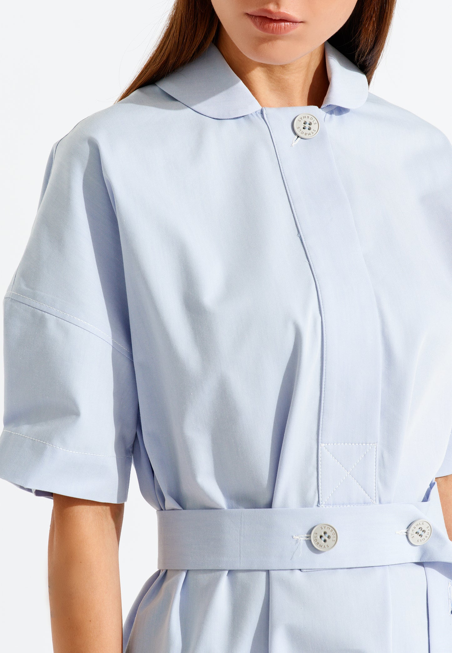 Sky Blue Round Collar Waist Strap Dress