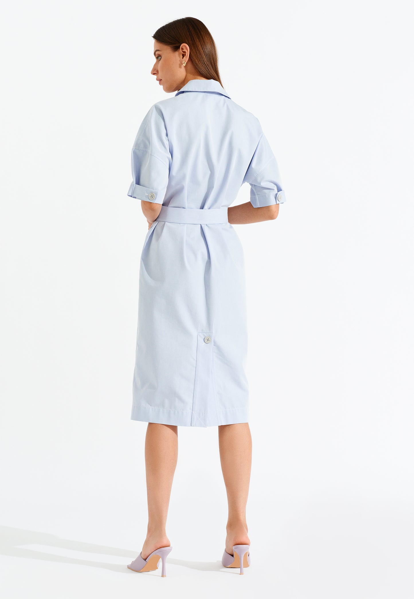Sky Blue Round Collar Waist Strap Dress