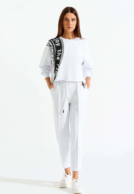 White High Rise Stitched Crease Pants