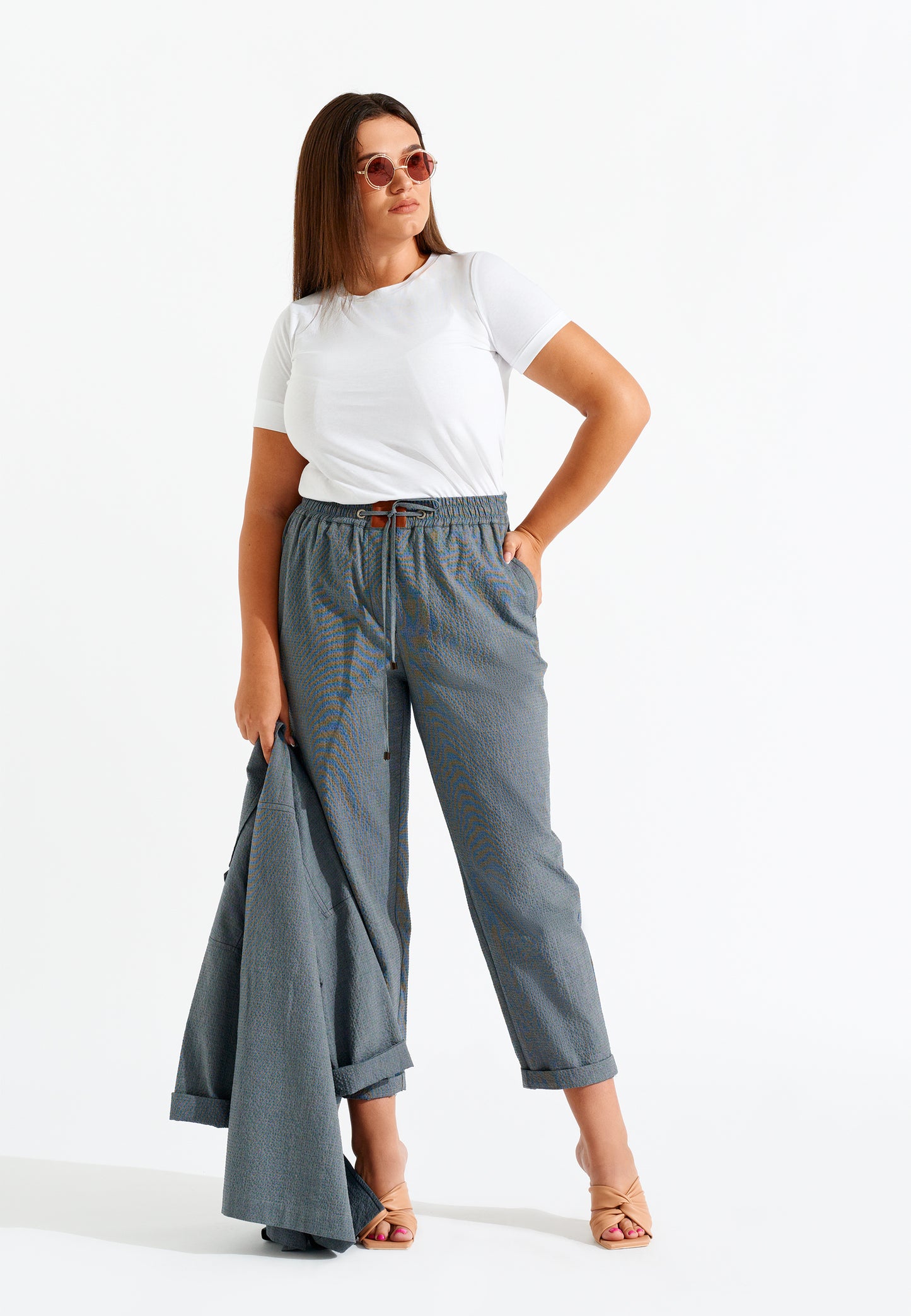 High Rise Fold Up Cropped Pants