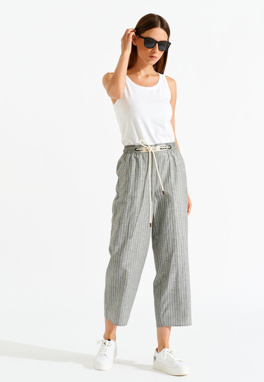 High Rise Сropped Pants with Vertical Stripes