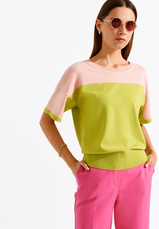 Color Blocked Three - Quarter Sleeve Sweater