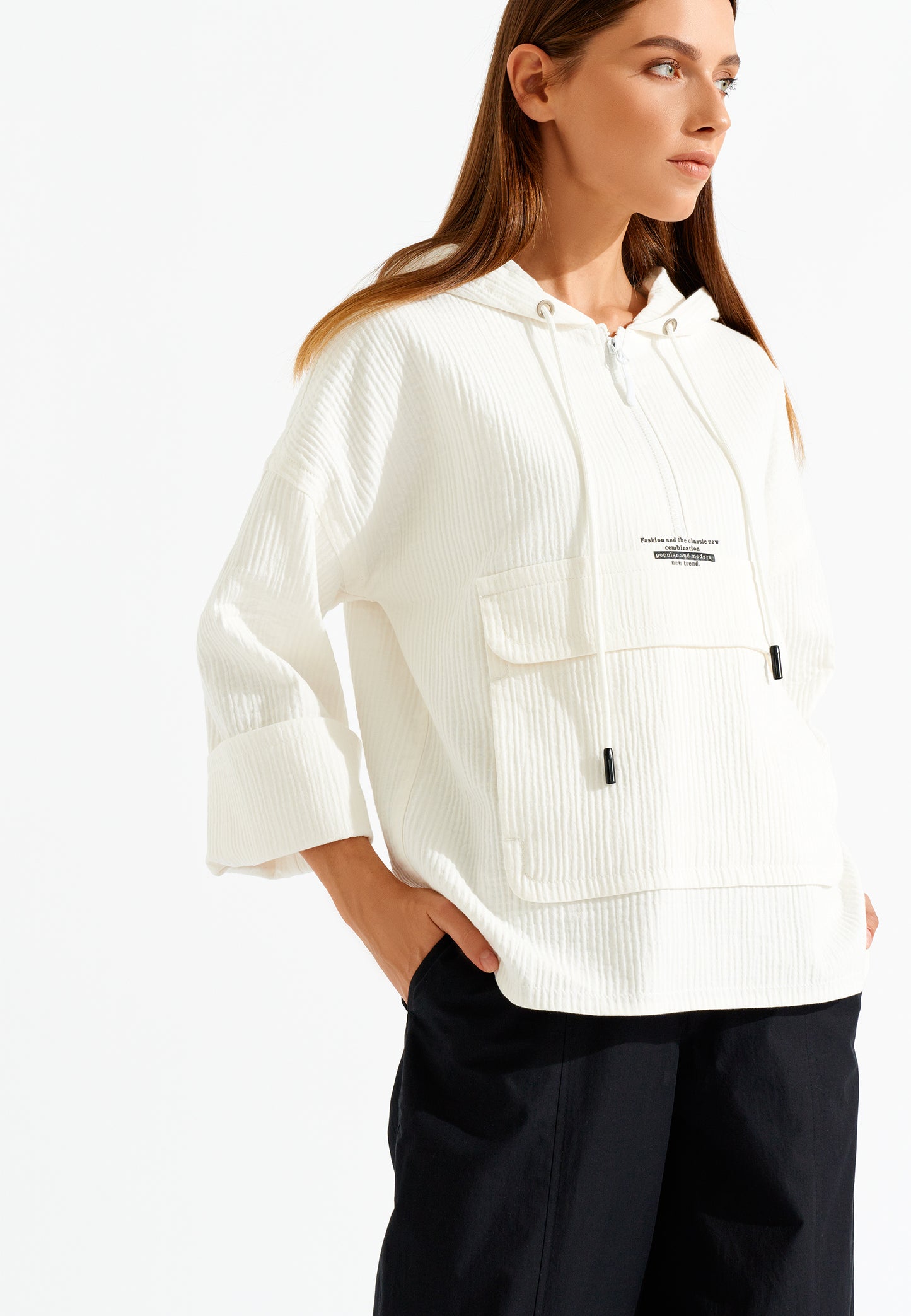 Half -Zip Front Kangaroo Pocket Cotton Hoodie