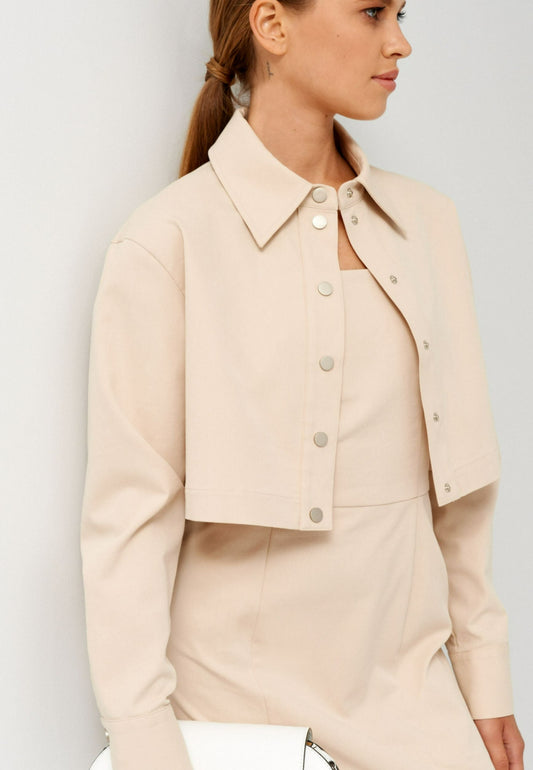 Button Front Cropped Cotton Jacket