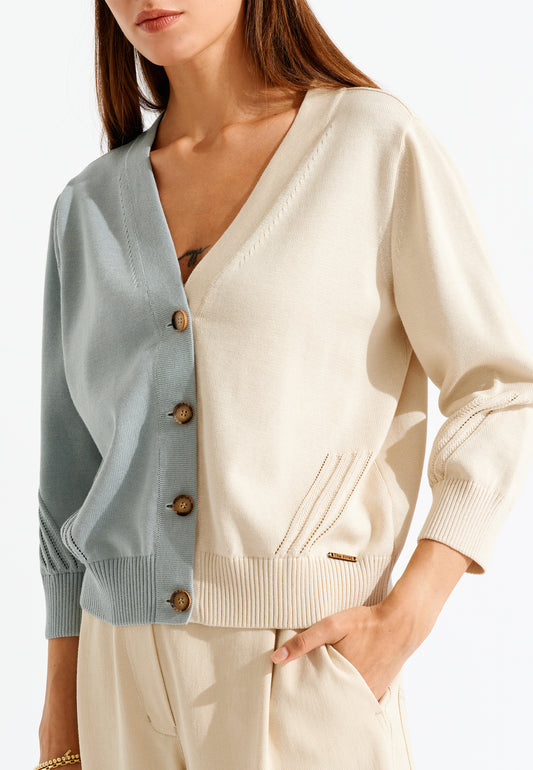 Two Color Button Down Knit Cardigan Sweater