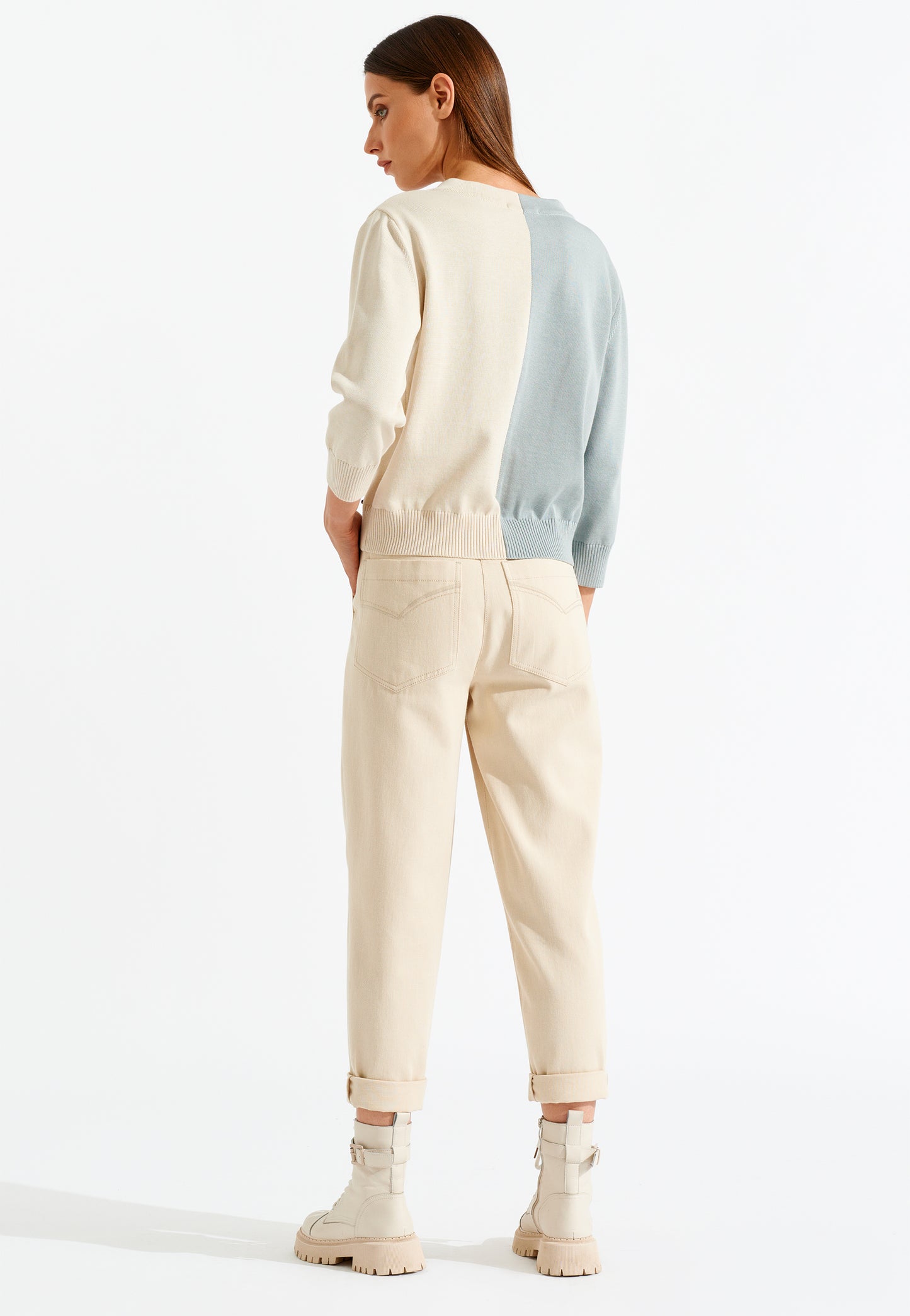 Two Color Button Down Knit Cardigan Sweater