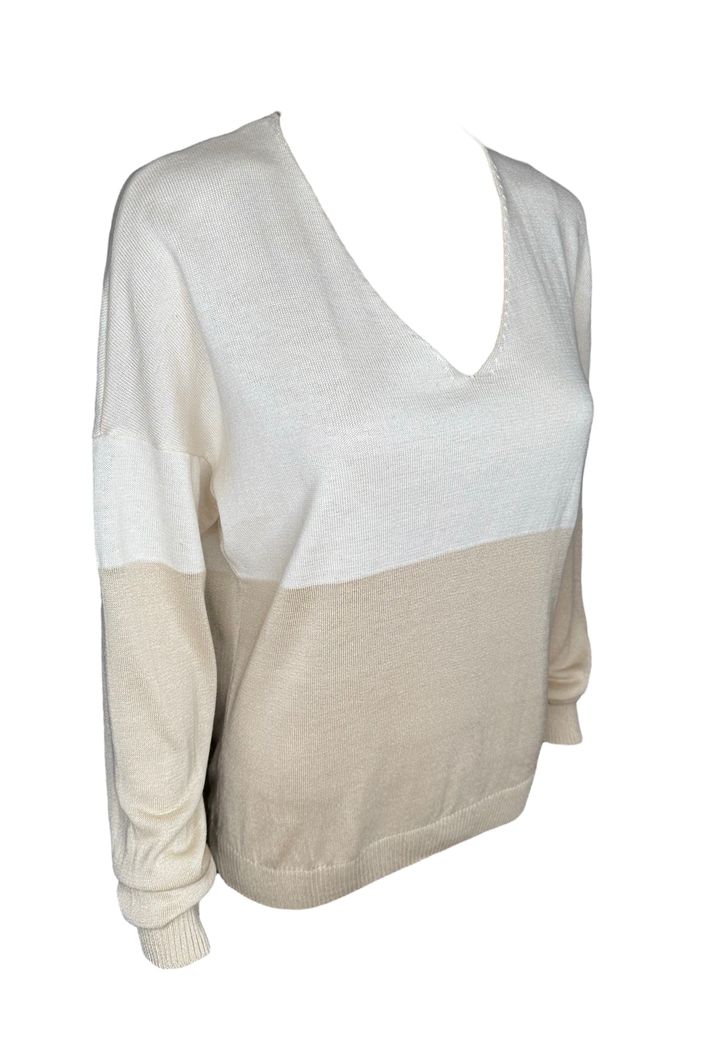 Two Color V-Neck Knit Sweater