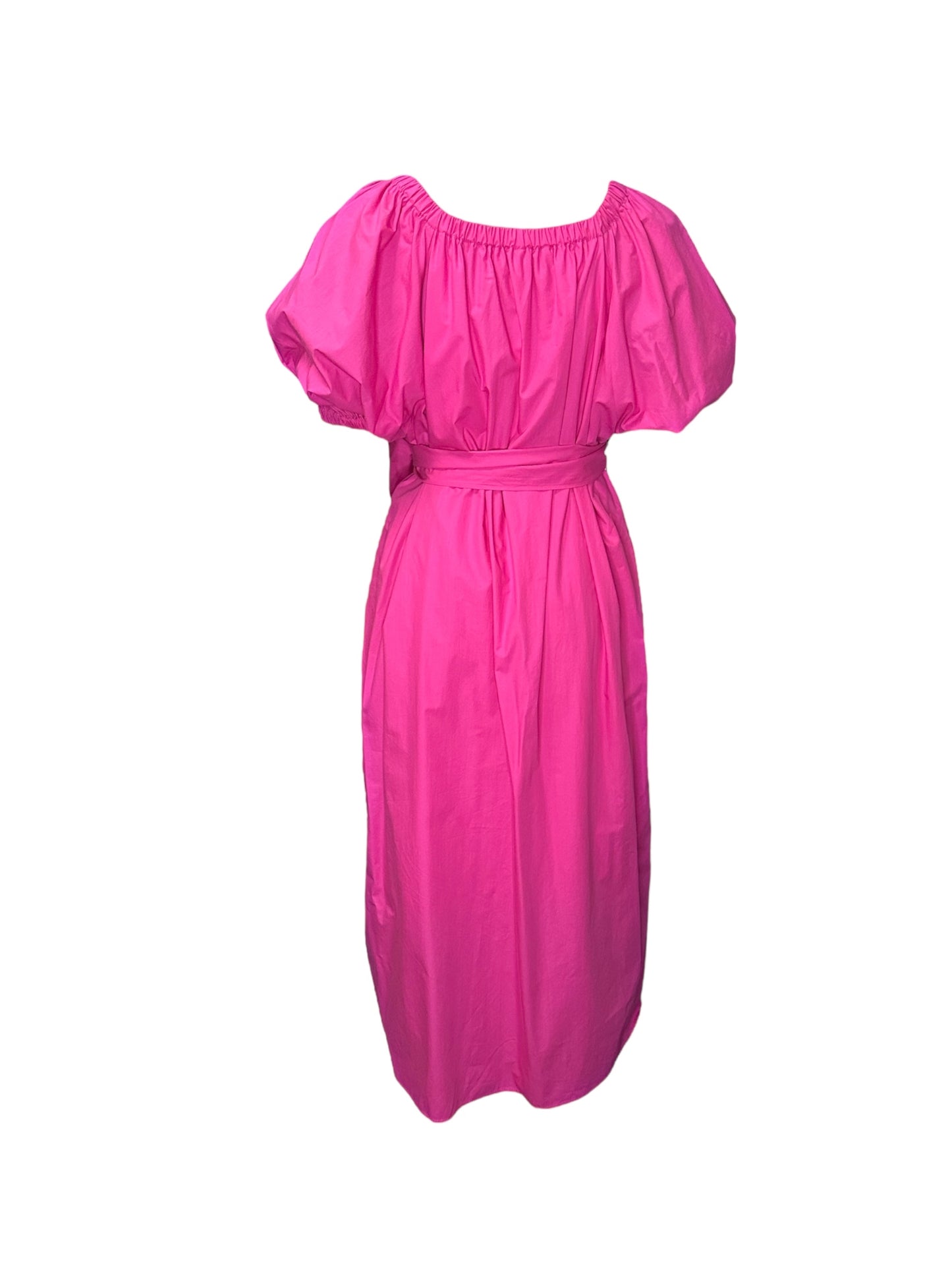 Long Puff Sleeve Dress with Waist Strap