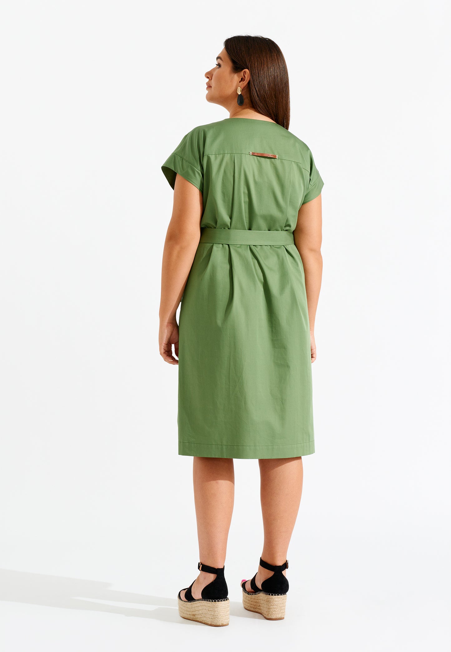 V-Neck Belted Midi Dress
